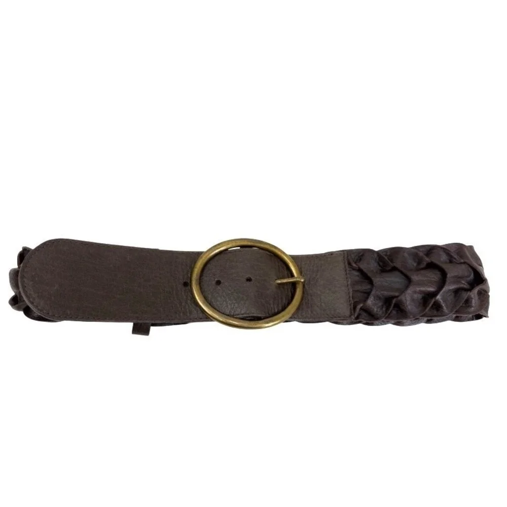 NEW VTG Y2K Liz Claiborne Leather Wide Woven Belt Womens Size S Brass Buckle